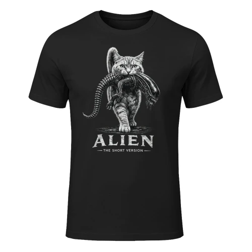 Alien Cat Graphic T-Shirt 👽🐱 Vintage Sci-Fi Horror Pet Lover Tee | Retro Monster Cat Streetwear – Get Yours Today!