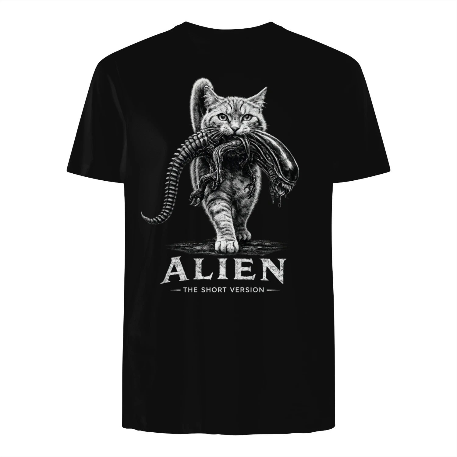 Alien The Short Version Cat T-shirt – Sci-Fi Horror Parody Graphic Tee
