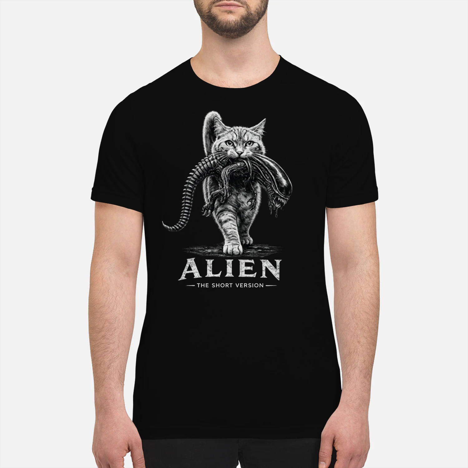 Alien The Short Version Cat T-shirt – Sci-Fi Horror Parody Graphic Tee