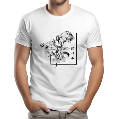 Japanese Wild Rose Graphic T-Shirt 🌹 | Vintage Anime Aesthetic Streetwear Tee | Floral Japanese Art Shirt – Get Yours!