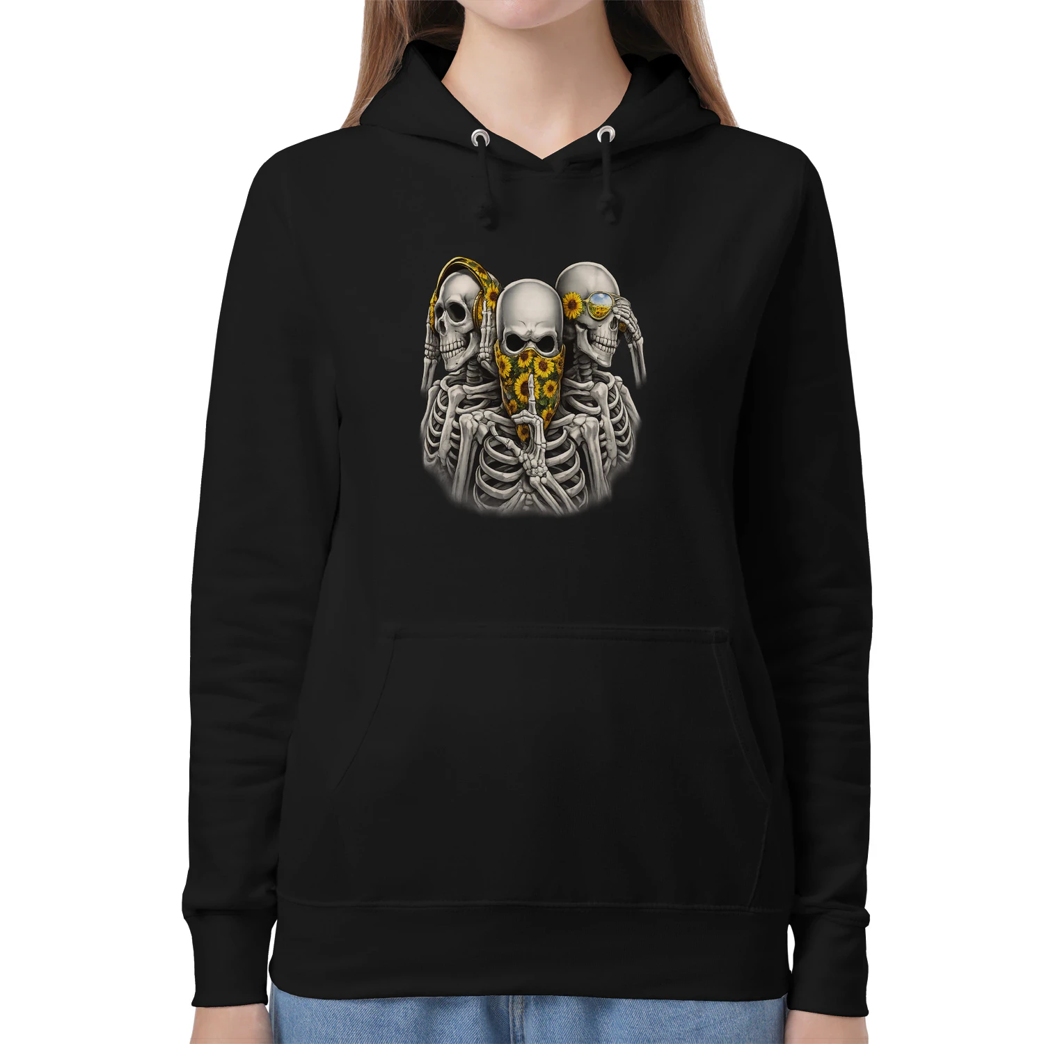 Sunflower Skull Hear No Evil See No Evil Speak No Evil