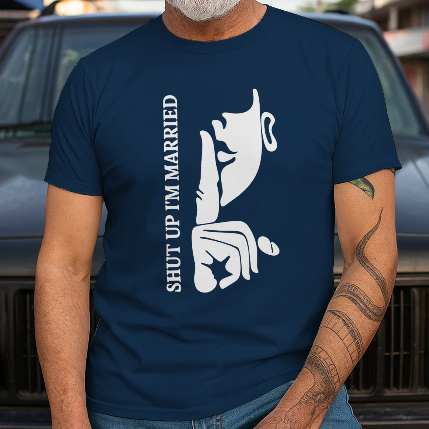 Shut Up I'm Married | Funny Shh Gesture Graphic T-Shirt | Minimalist Couple Tee