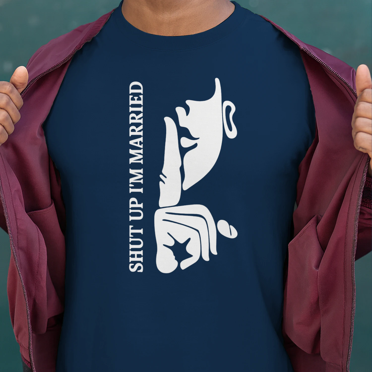 Shut Up I'm Married | Funny Shh Gesture Graphic T-Shirt | Minimalist Couple Tee