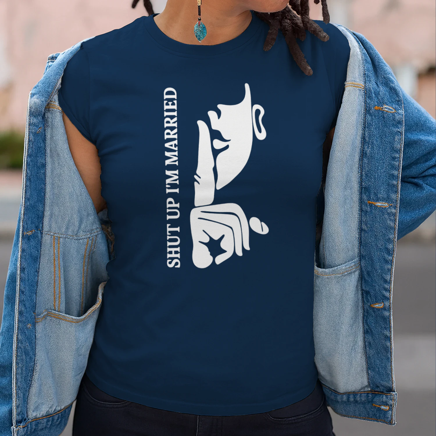 Shut Up I'm Married | Funny Shh Gesture Graphic T-Shirt | Minimalist Couple Tee