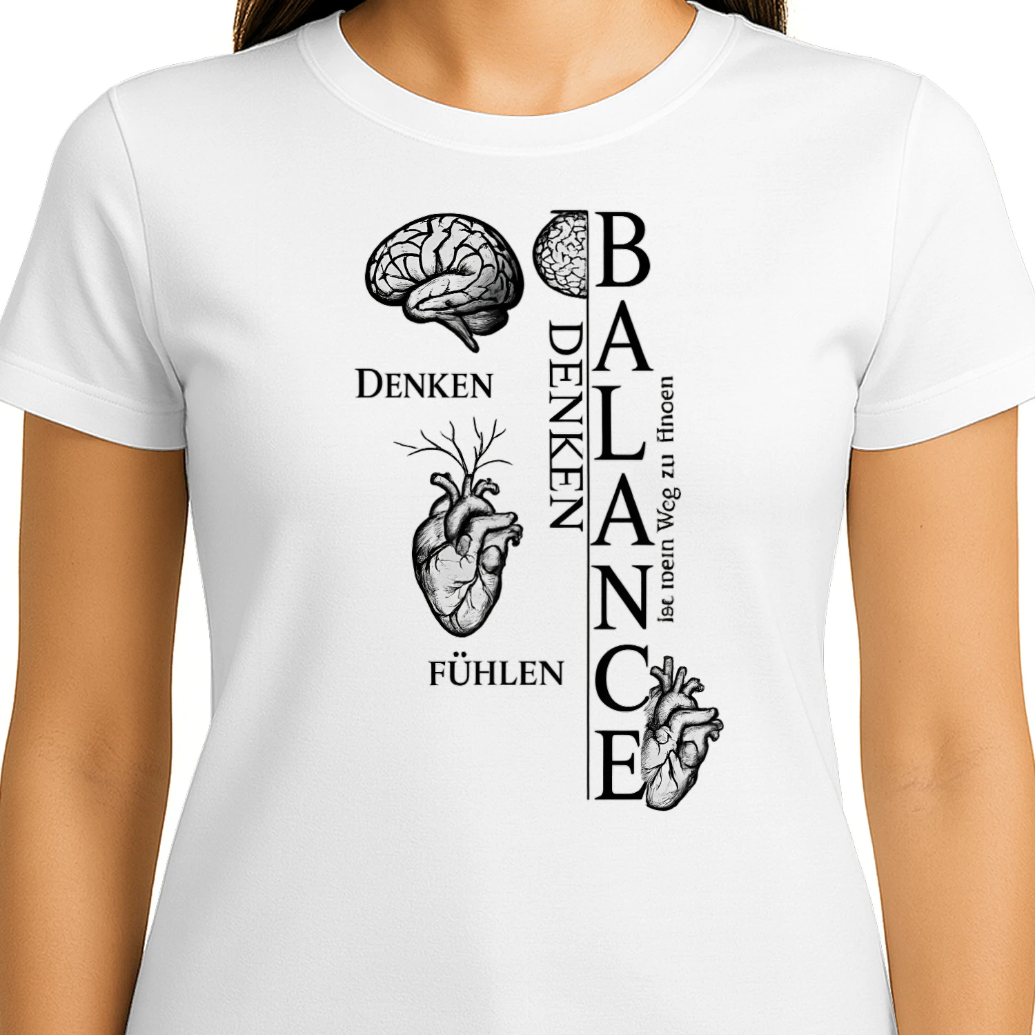 Balance Gehirn & Herz T-Shirt | Minimalistisches Anatomie-Design | Unisex Statement Shirt