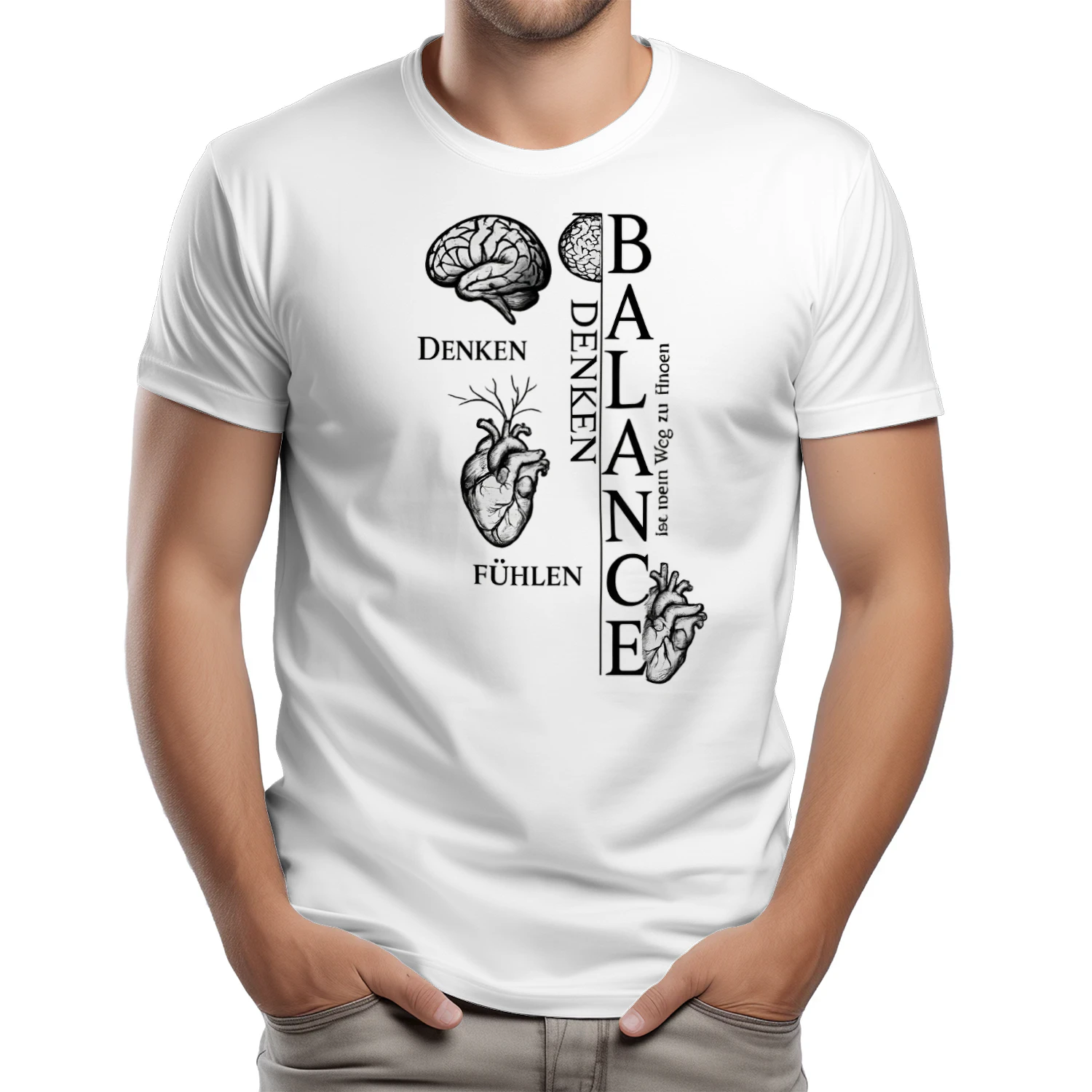 Balance Gehirn & Herz T-Shirt | Minimalistisches Anatomie-Design | Unisex Statement Shirt