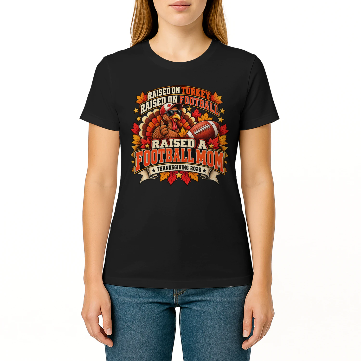 Raised A Football Mom Thanksgiving Shirt – Funny Turkey & Football Mom Tee 2026 🦃🏈 Buy Now!