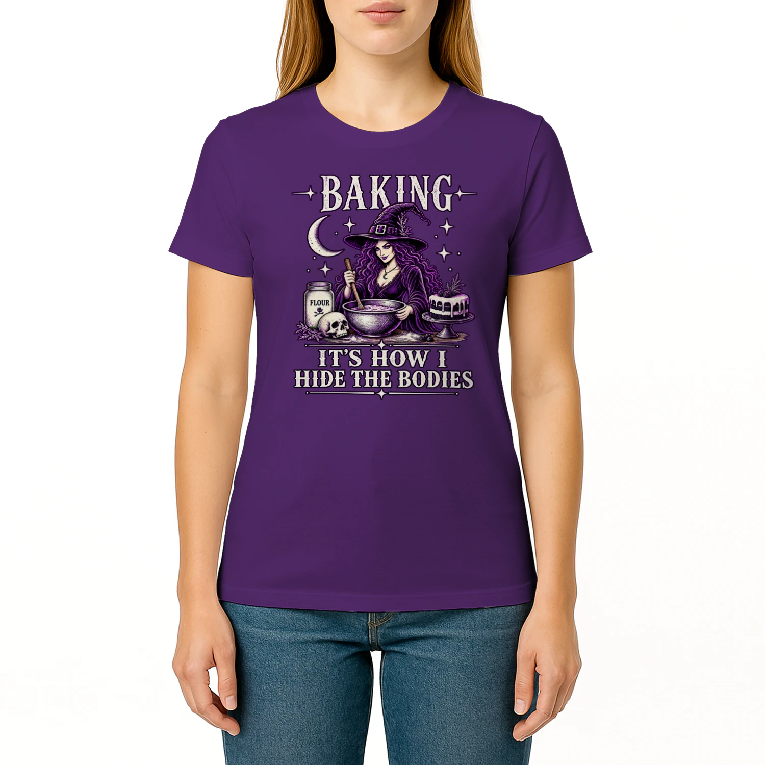 Baking It’s How I Hide the Bodies Shirt 🧙‍♀️ Funny Witch Halloween Baking T-Shirt for Bakers & Dark Humor Fans — Shop Today!