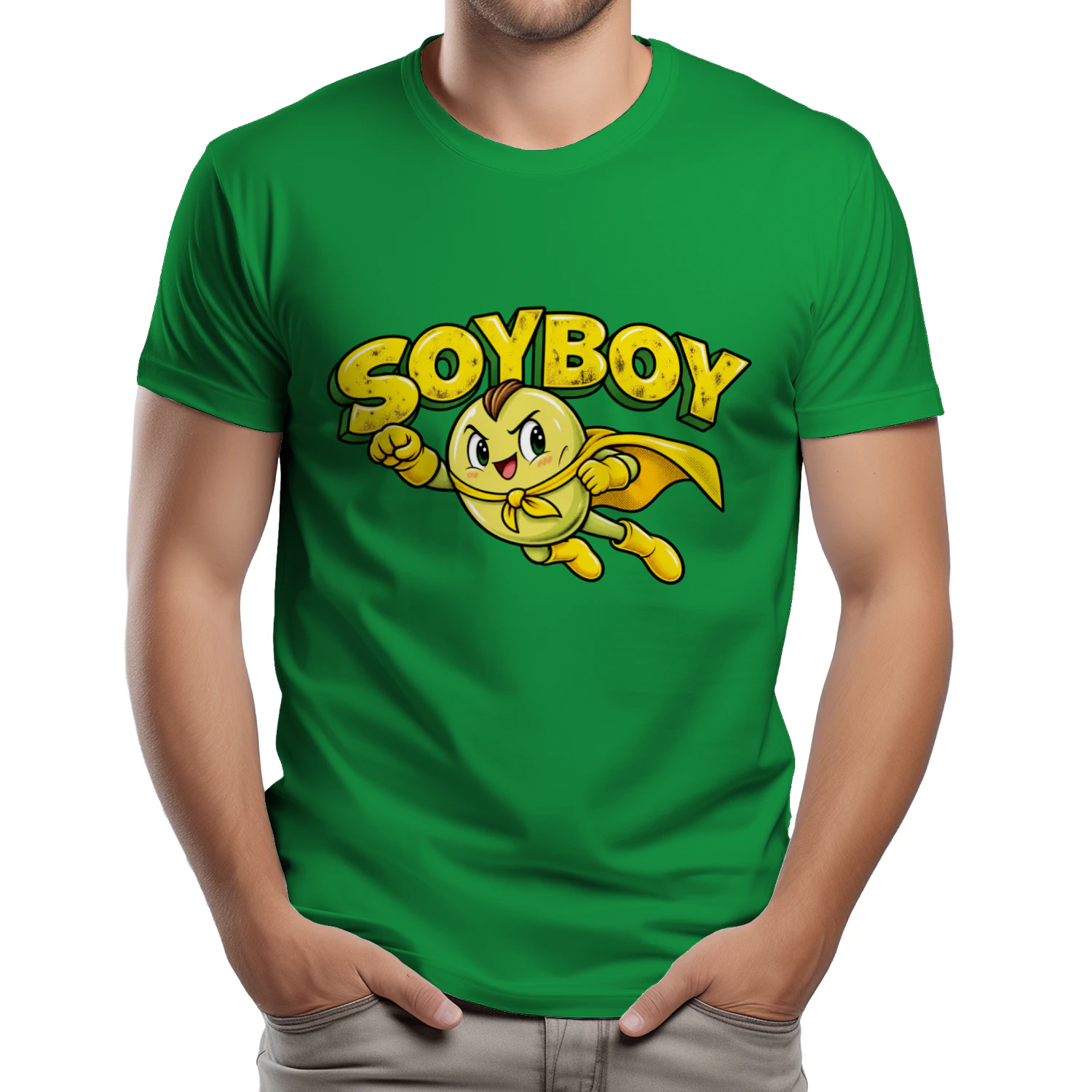 Funny Soyboy Superhero Meme T-Shirt – Retro Soybean Cartoon Shirt, Sarcastic Geek Humor Tee 🫘🦸 Buy Now!
