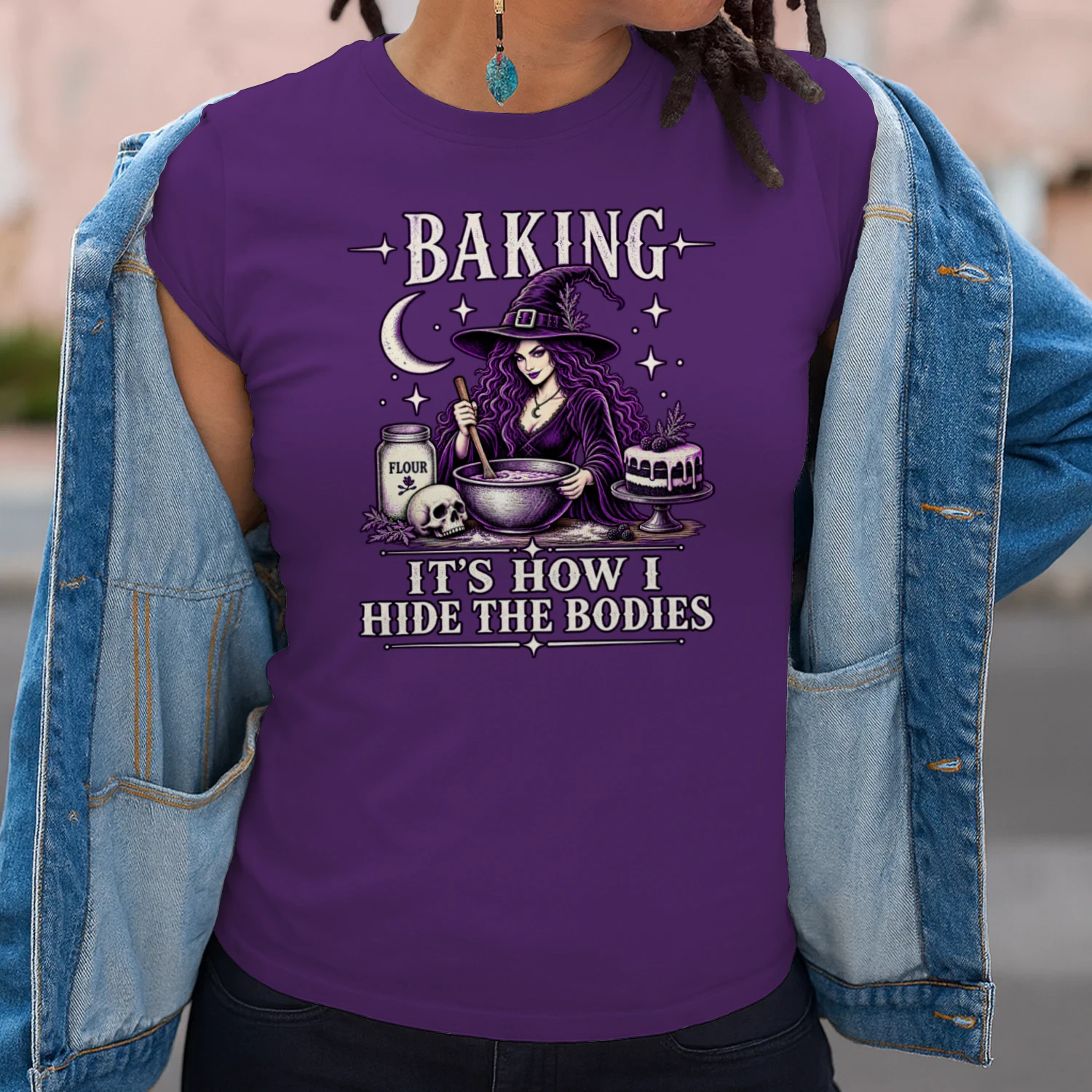 Baking It’s How I Hide the Bodies Shirt 🧙‍♀️ Funny Witch Halloween Baking T-Shirt for Bakers & Dark Humor Fans — Shop Today!