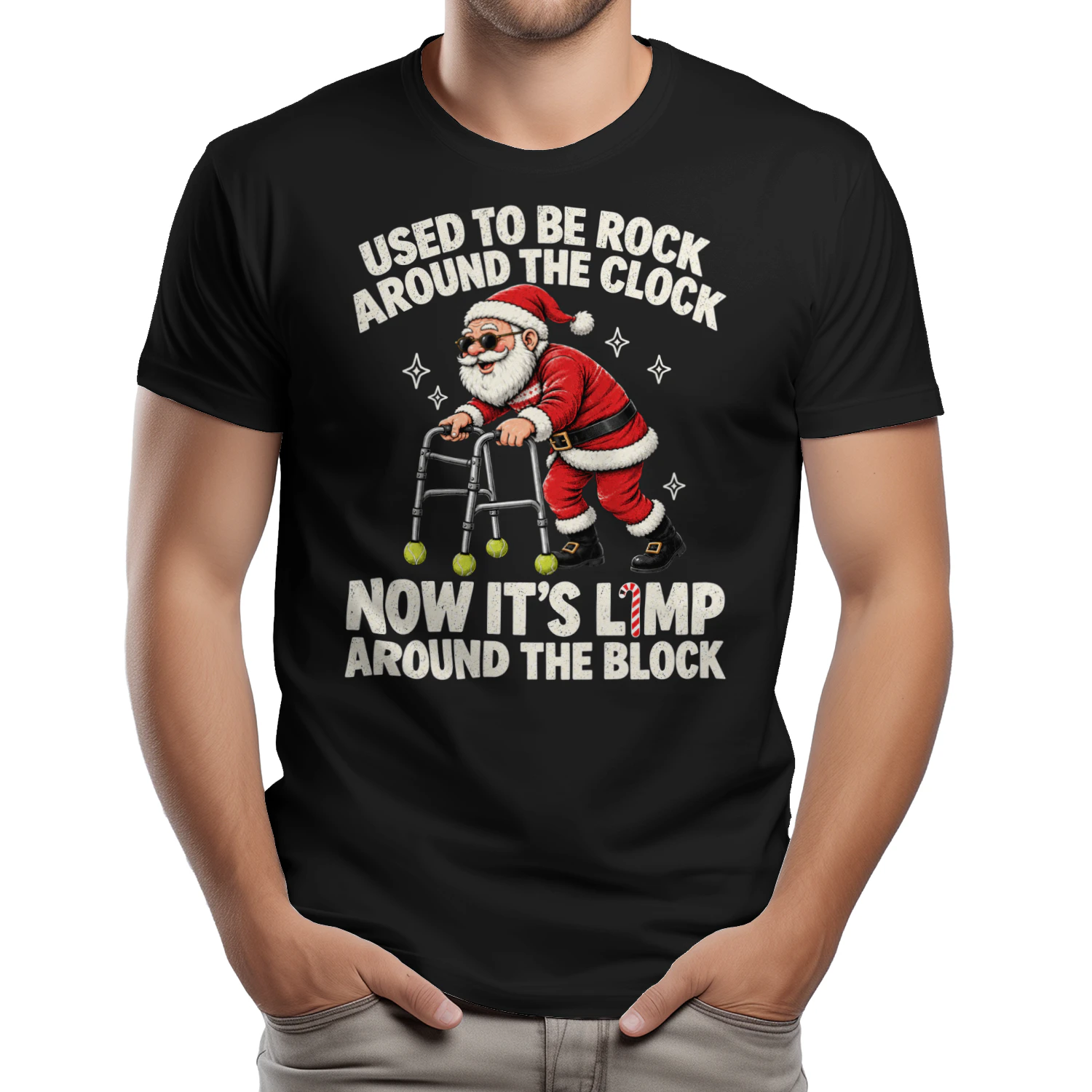 Funny Santa Rock Around the Clock Christmas Shirt