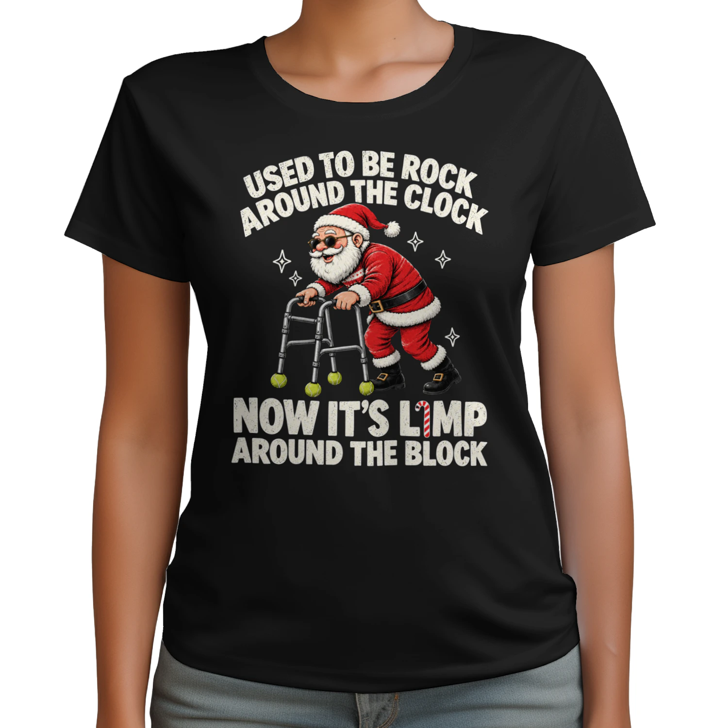 Funny Santa Rock Around the Clock Christmas Shirt