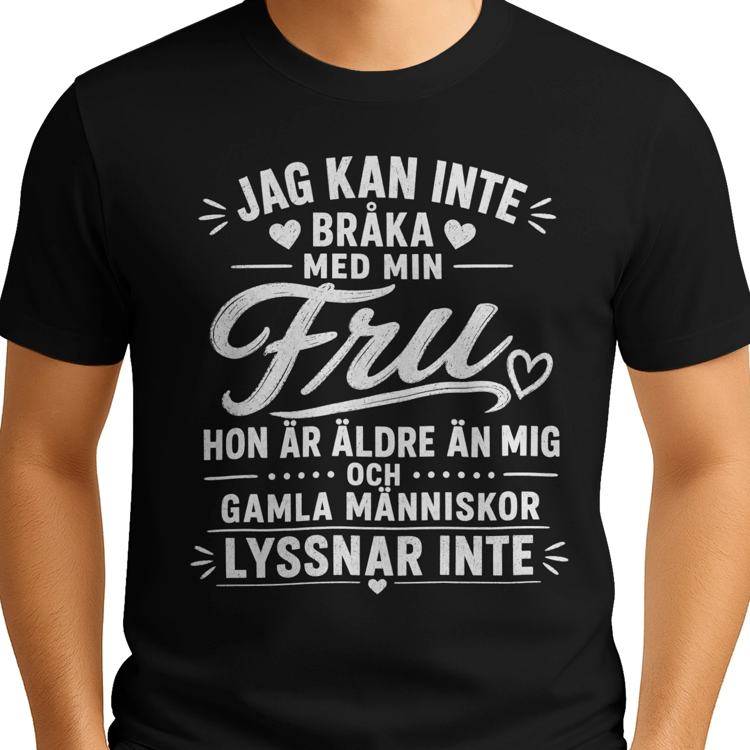 JAG KAN INTE BRÅKA MED MIN FRU HON ÄR ÄLDRE ÄN JAG OCH GAMLA MÄNNISKOR LYSSNAR INTE"