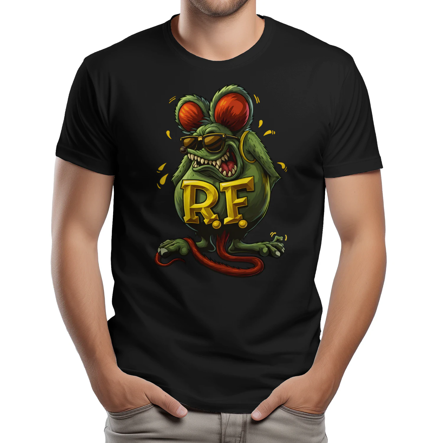 Funny RAT FINK SUNGLASSES GOLD 🐀🔥 Rat Fink Horror Hot Rod Cool Spooky Rat Vintage Kustom Kulture Cartoon Car Tee Classic Unisex T-shirt