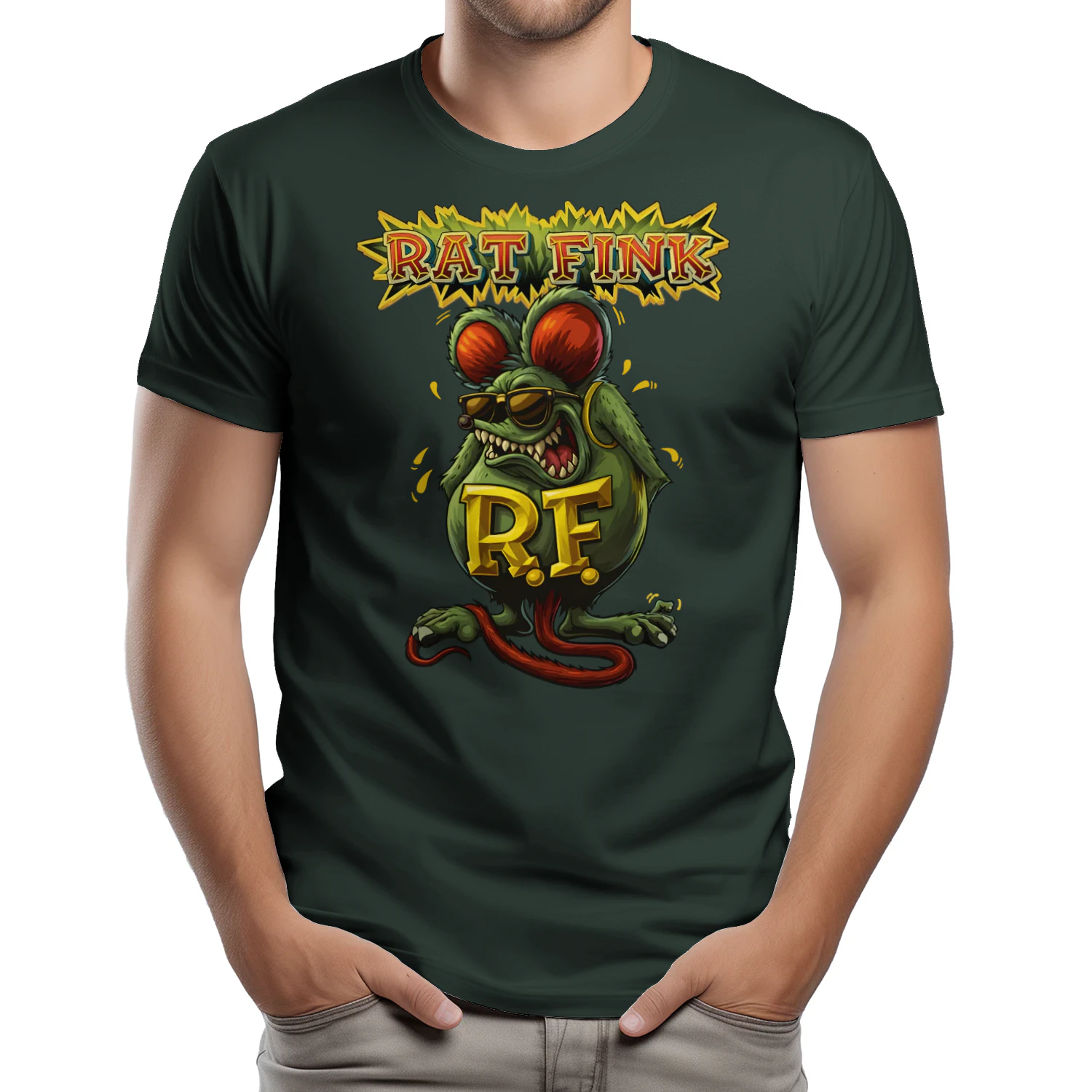 Funny RAT FINK Hot Rod 🐀🔥 Rat Fink with SUNGLASSES Horror Spooky Rat Vintage Kustom Kulture Cartoon Car Tee