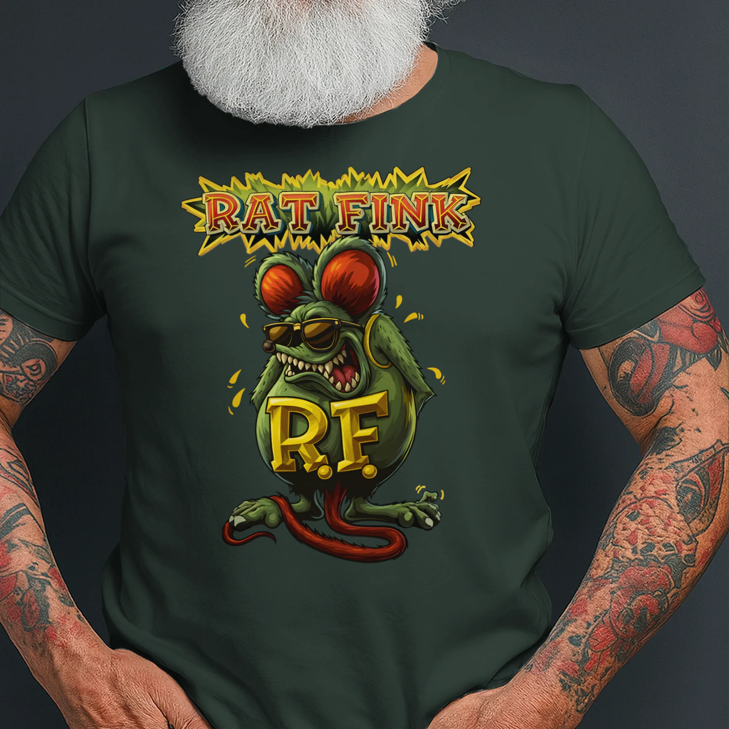 Funny RAT FINK Hot Rod 🐀🔥 Rat Fink with SUNGLASSES Horror Spooky Rat Vintage Kustom Kulture Cartoon Car Tee