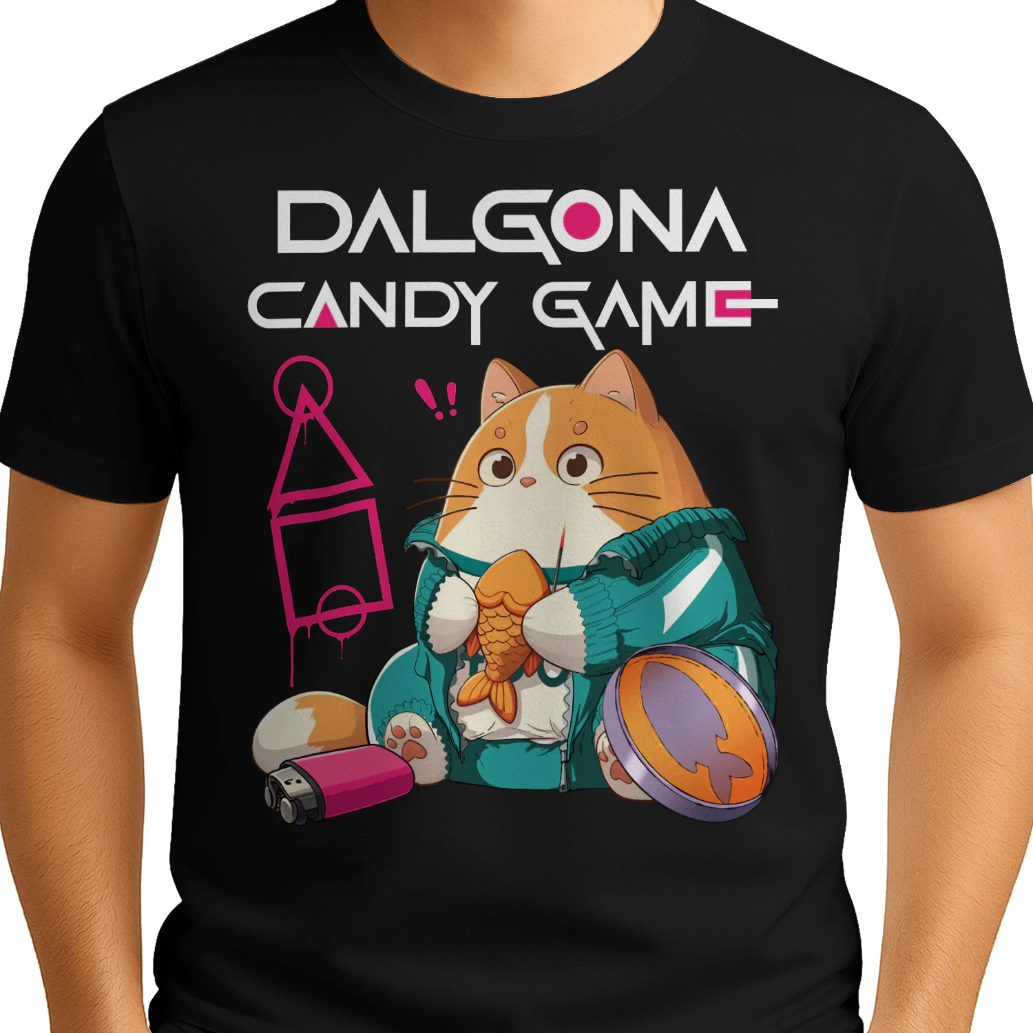 Squid Game Kawaii Cat Play Dalgona Candy Game– Cute Korean Honeycomb Candy Gamer Cat