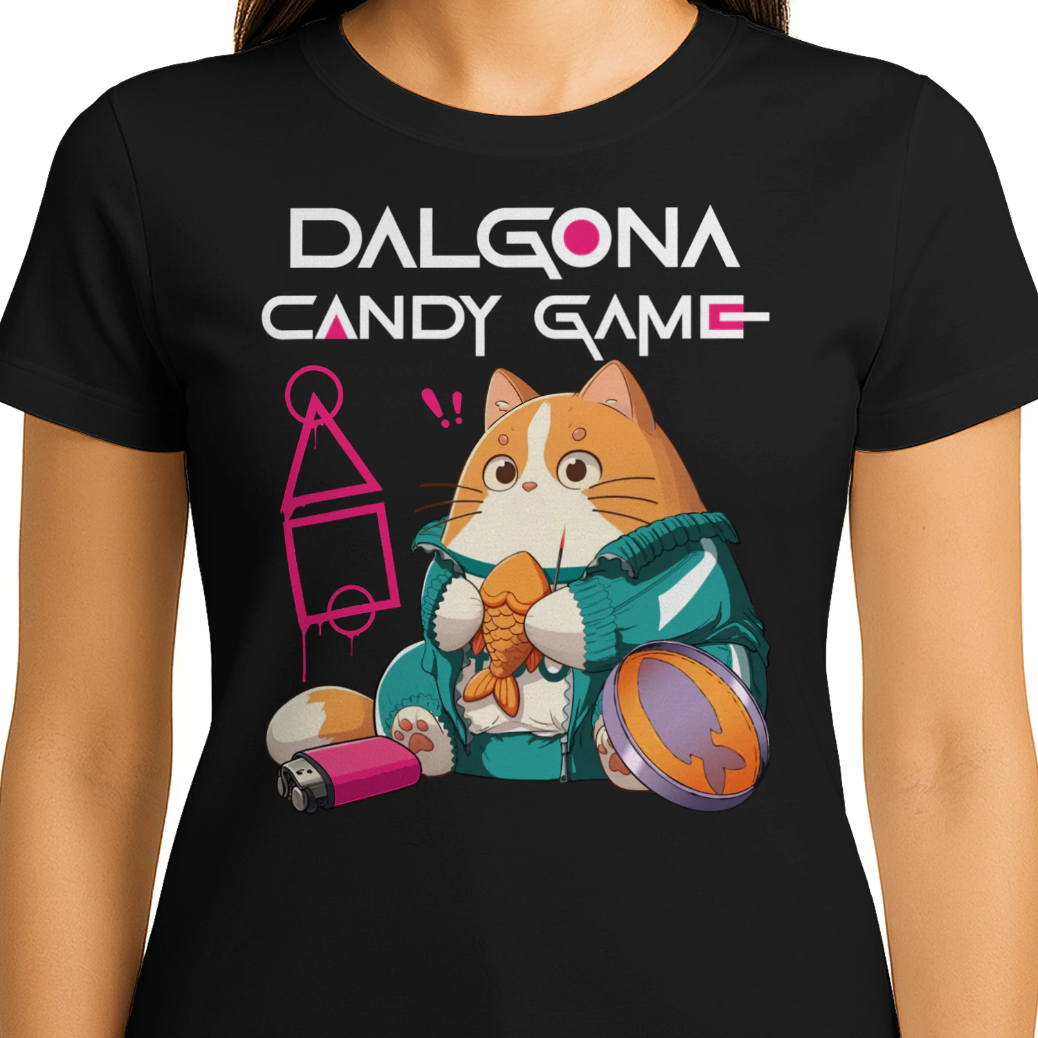 Squid Game Kawaii Cat Play Dalgona Candy Game– Cute Korean Honeycomb Candy Gamer Cat