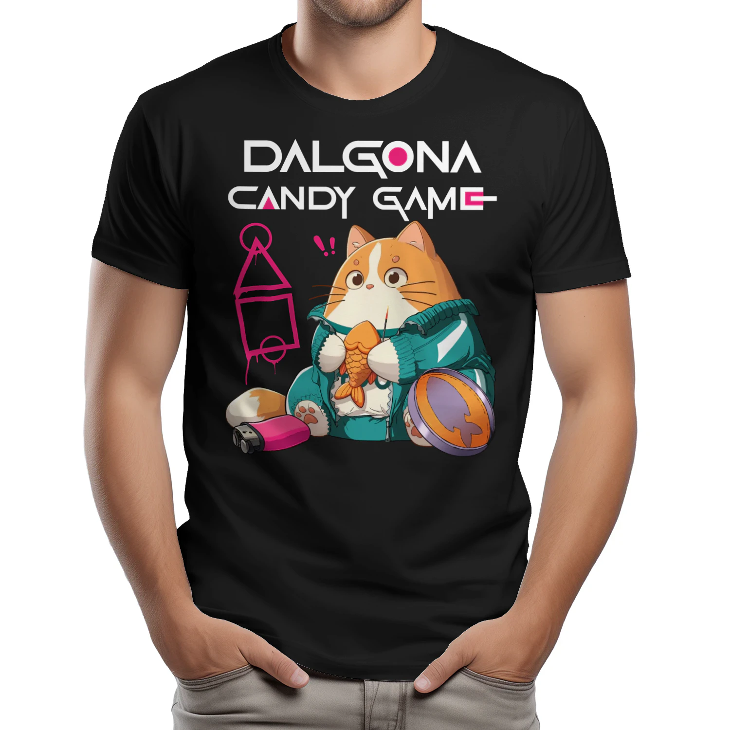 Squid Game Kawaii Cat Play Dalgona Candy Game– Cute Korean Honeycomb Candy Gamer Cat