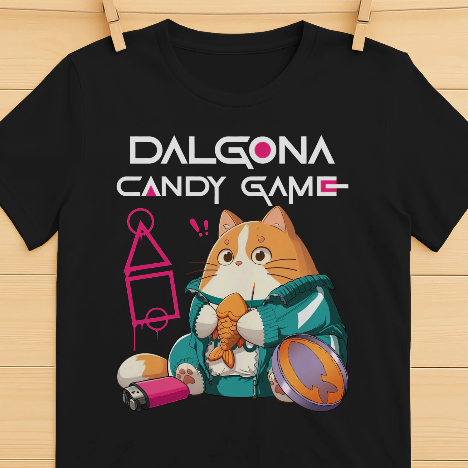 Squid Game Kawaii Cat Play Dalgona Candy Game– Cute Korean Honeycomb Candy Gamer Cat