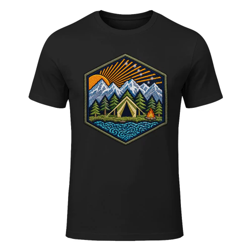 Zelten Berge Lagerfeuer T-Shirt
