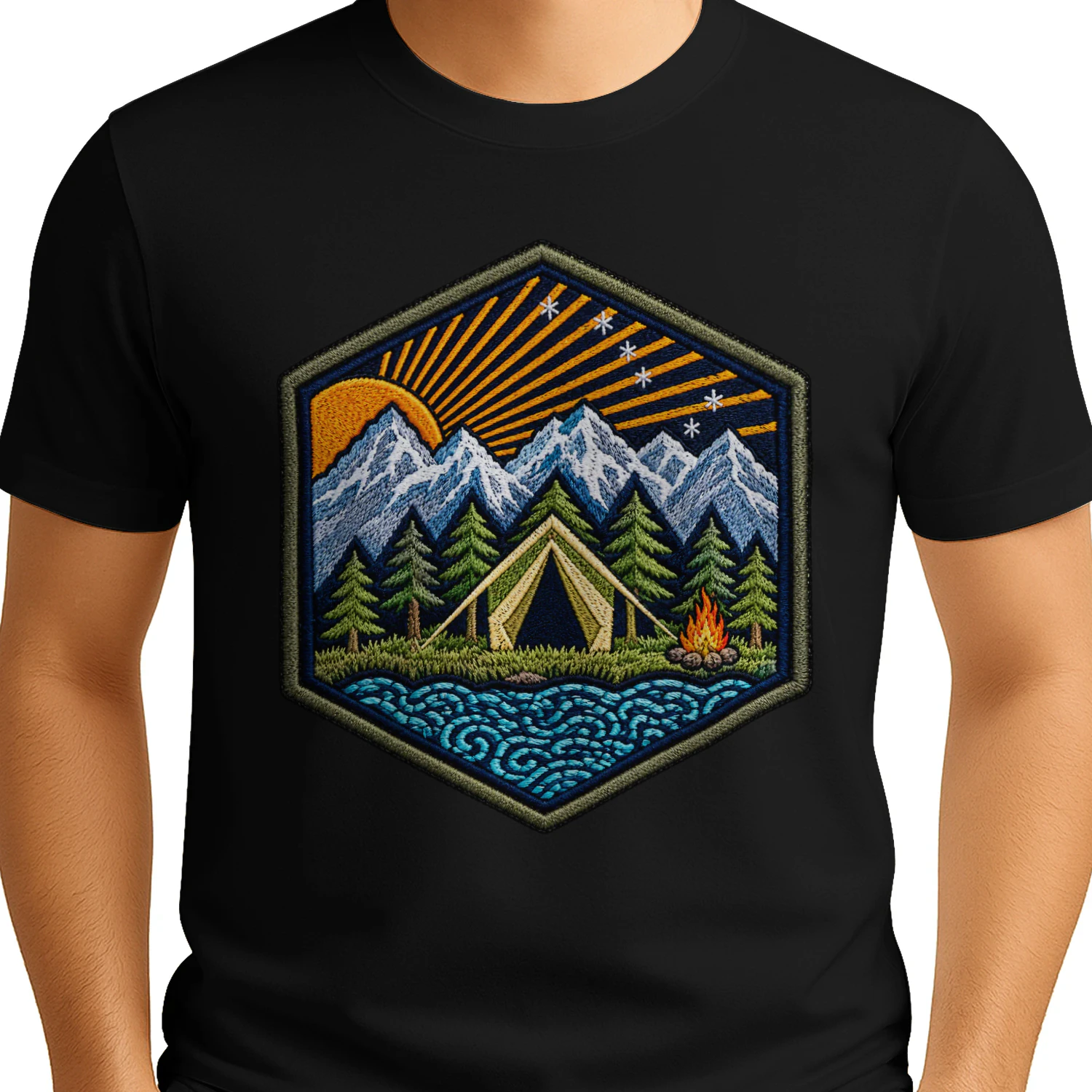 Zelten Berge Lagerfeuer T-Shirt – Camping, Outdoor, Natur