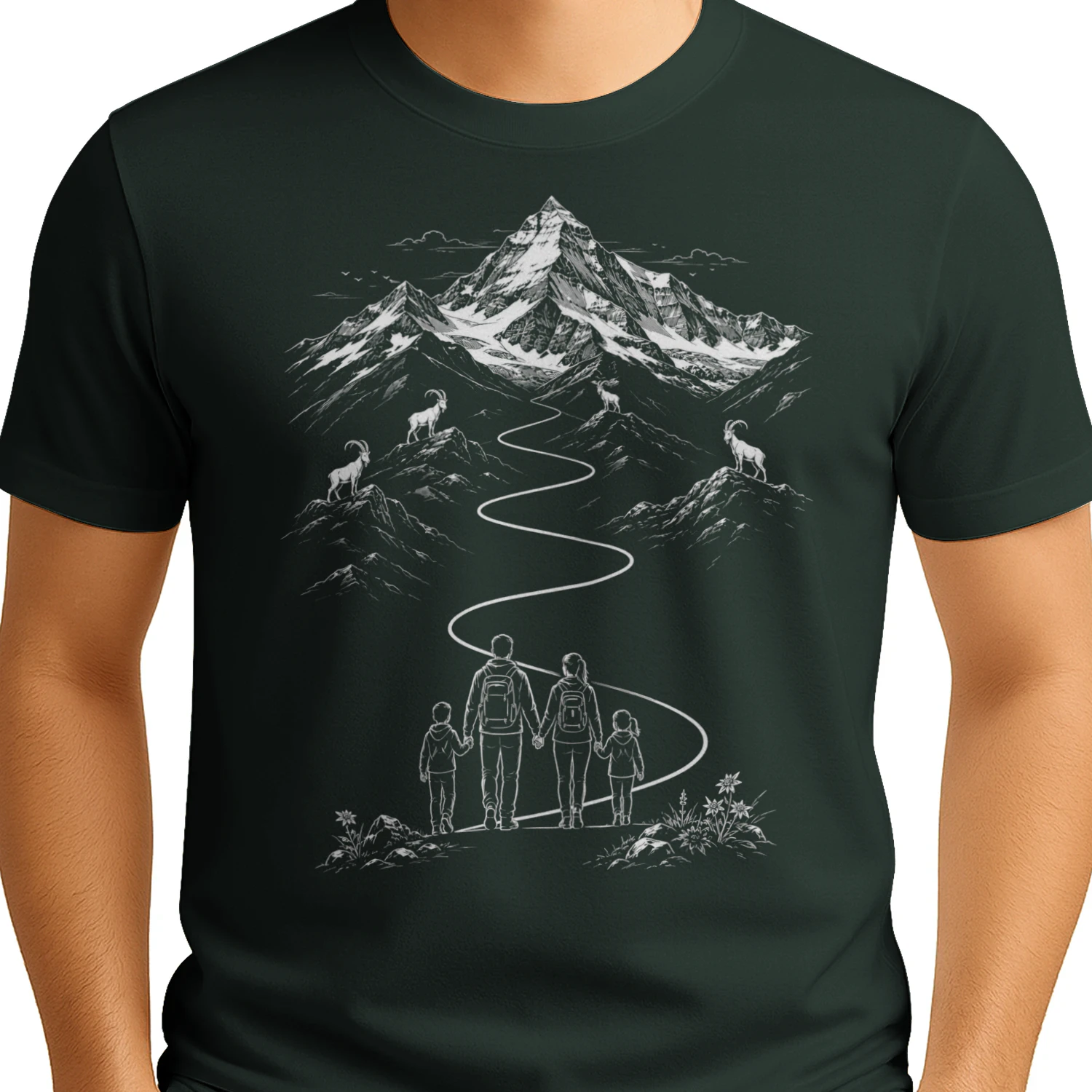 Familien Wanderung – Steinbock Alpen T-Shirt