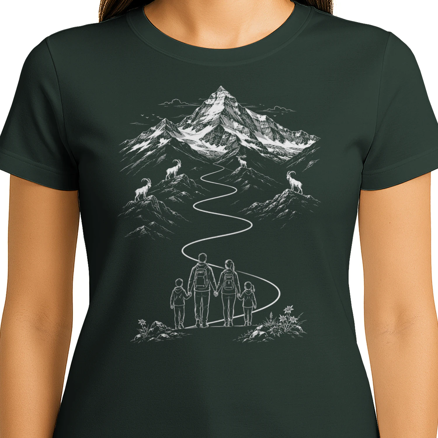 Familien Wanderung – Steinbock Alpen T-Shirt