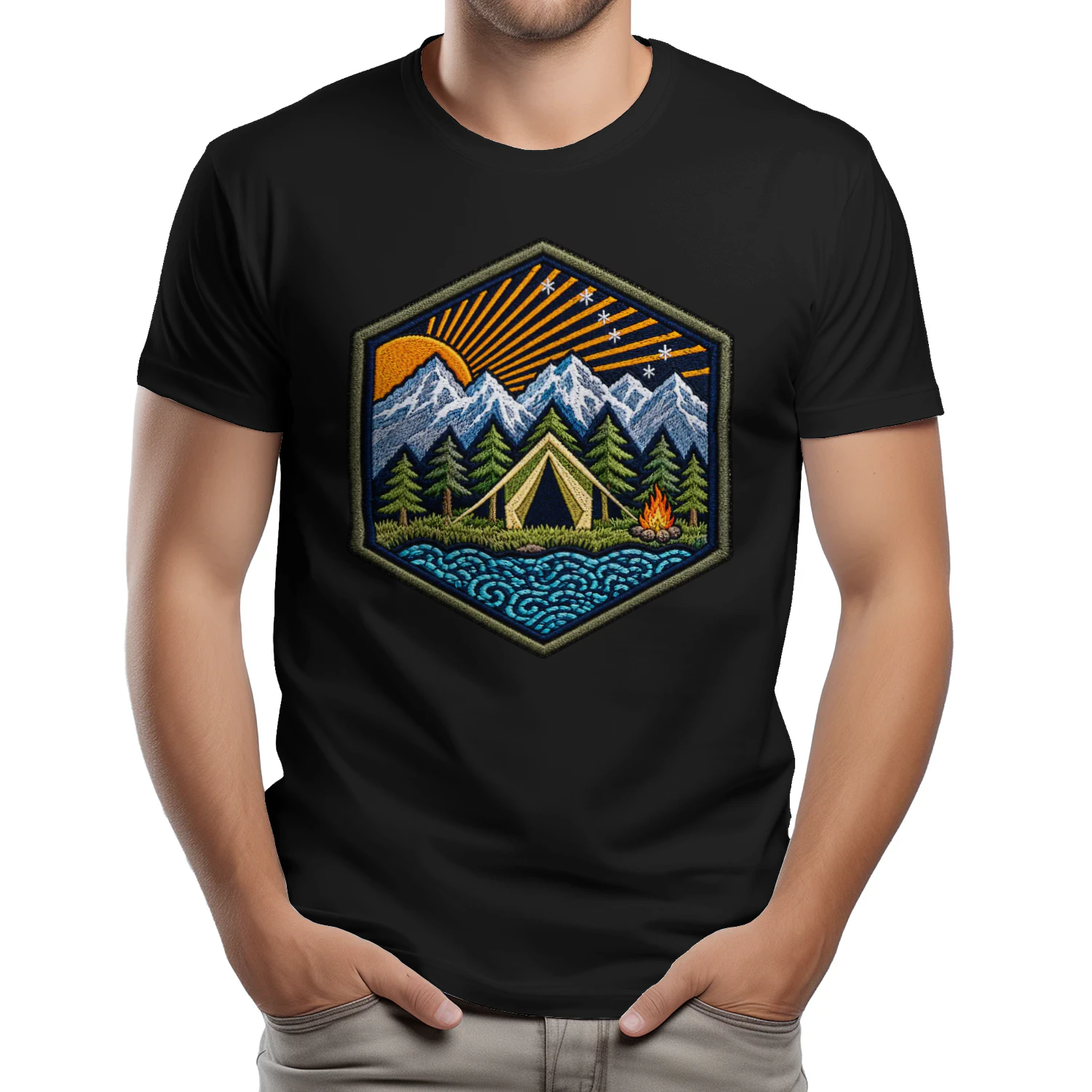 Zelten Berge Lagerfeuer T-Shirt – Camping, Outdoor, Natur