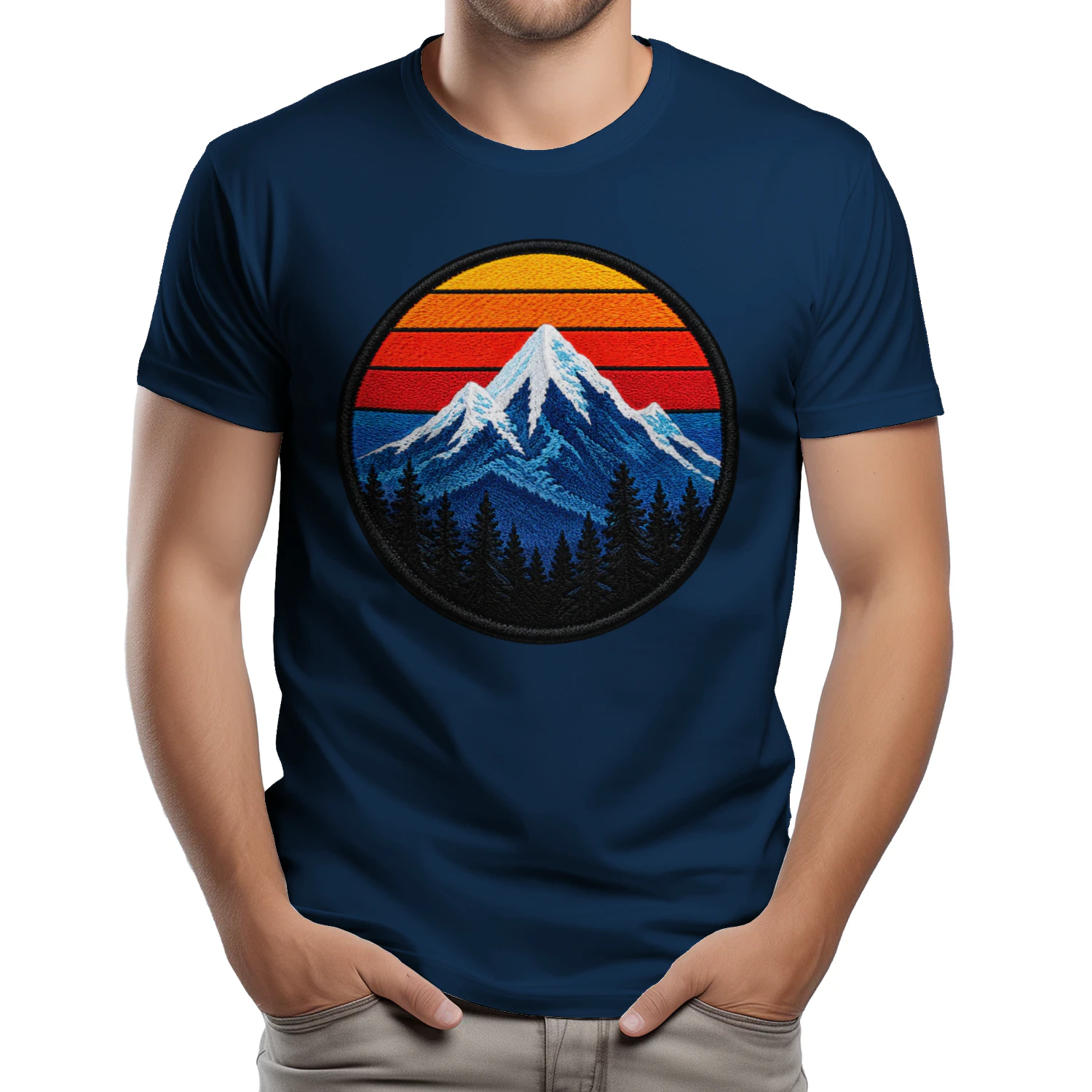 Retro Berge Sonnenuntergang T-Shirt – Alpen, Outdoor, Vintage