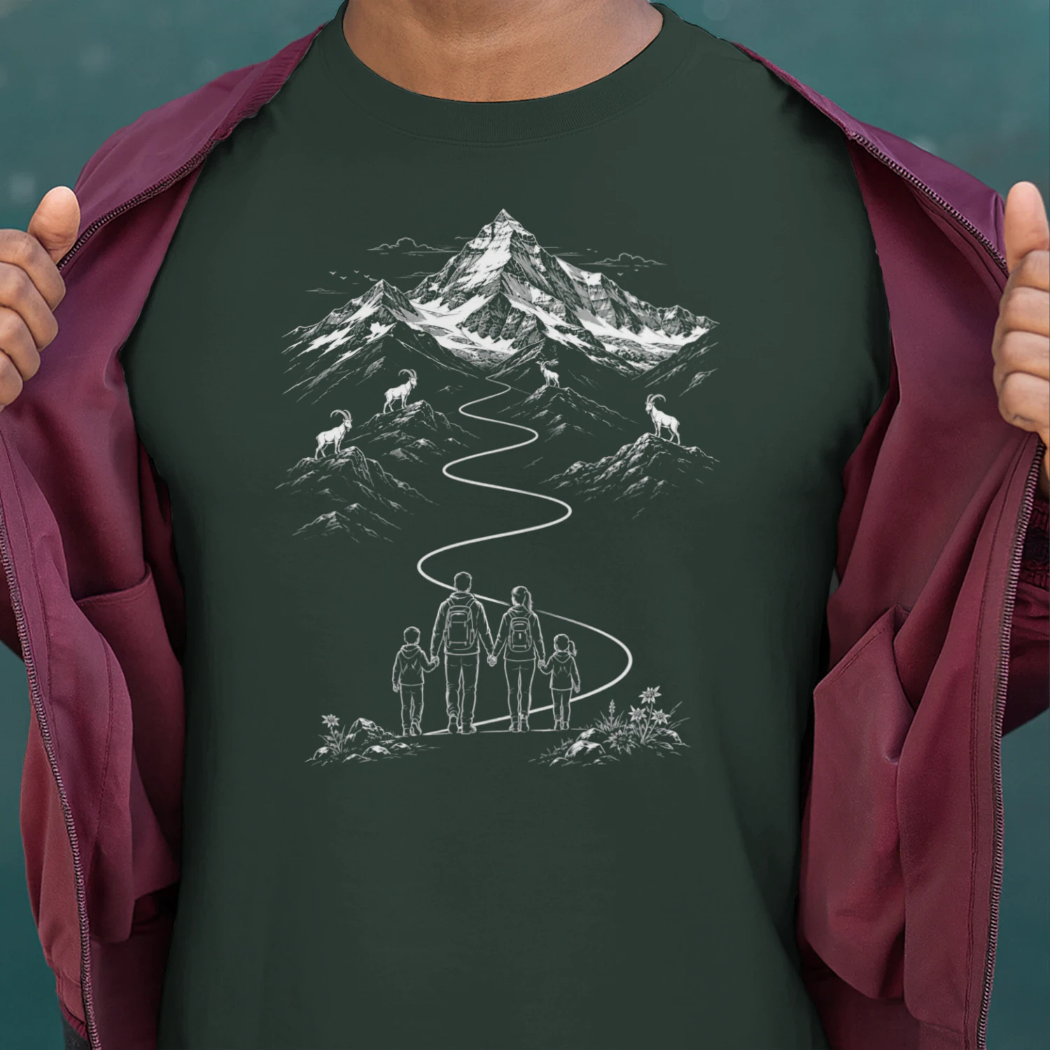 Familien Wanderung – Steinbock Alpen T-Shirt