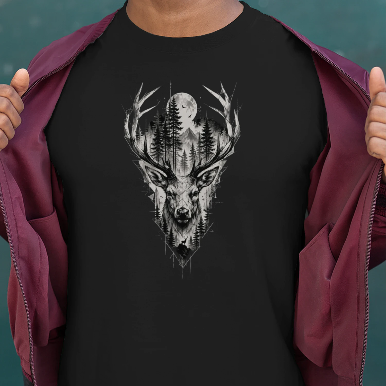 Majestätisches Hirsch-Geweih Wald & Berge Wildtier T-Shirt