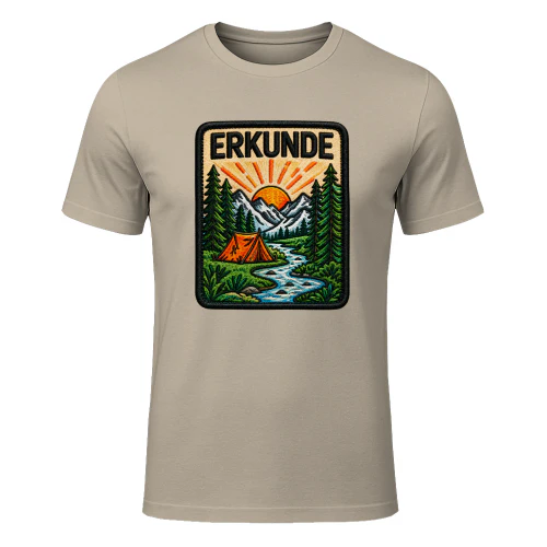 Erkunde Zelt Berge T-Shirt – Camping, Fluss