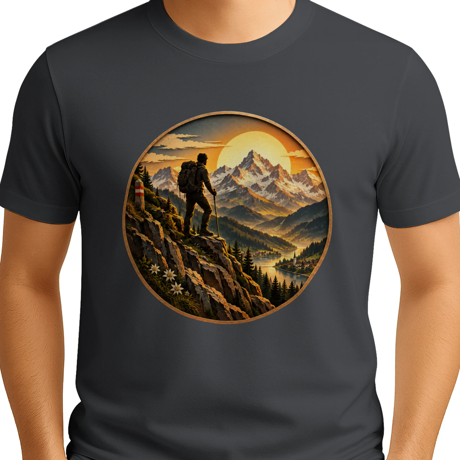 Alpen Wanderer Sonnenuntergang T-Shirt – Berge, Wandern, Natur