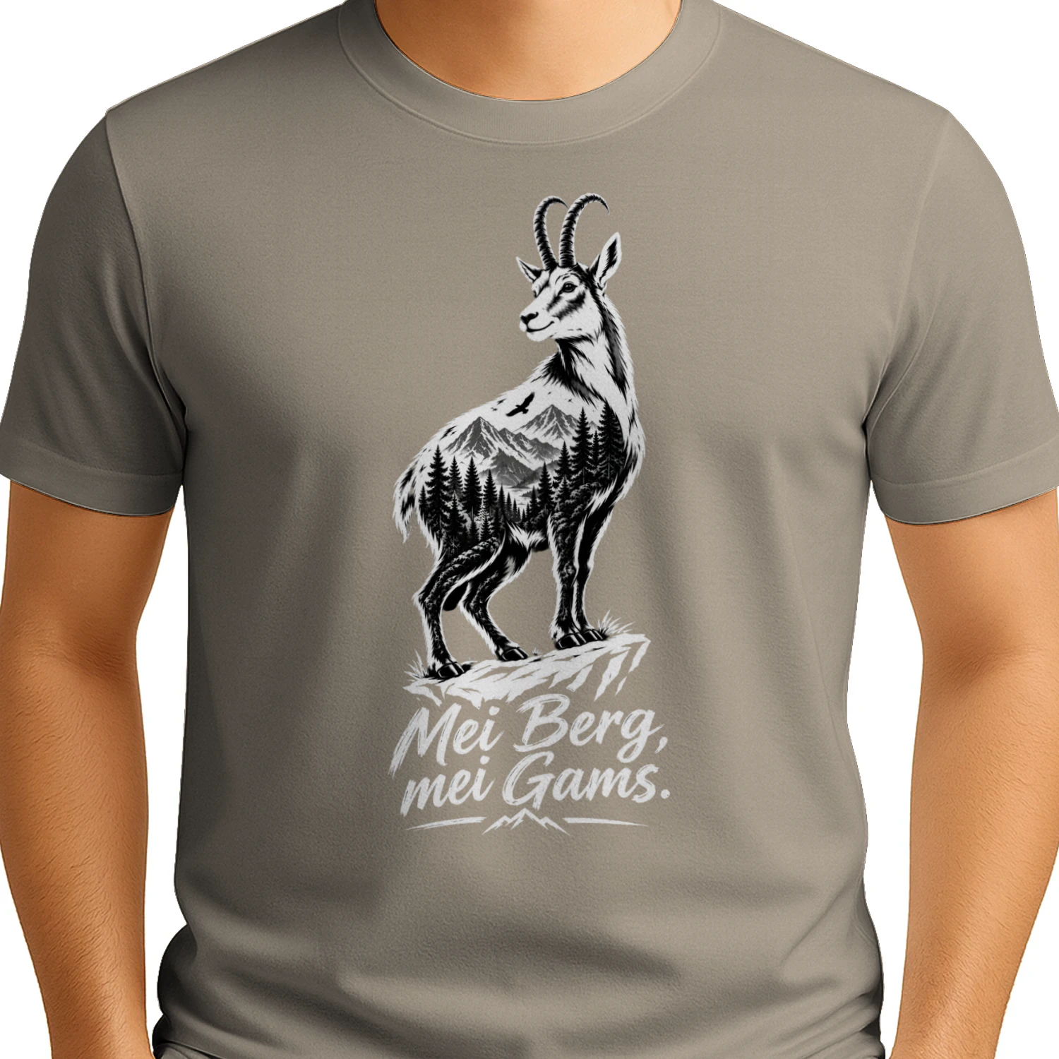 "Mei Berg, mei Gams." T-Shirt – Alpen Design für echte Bergler