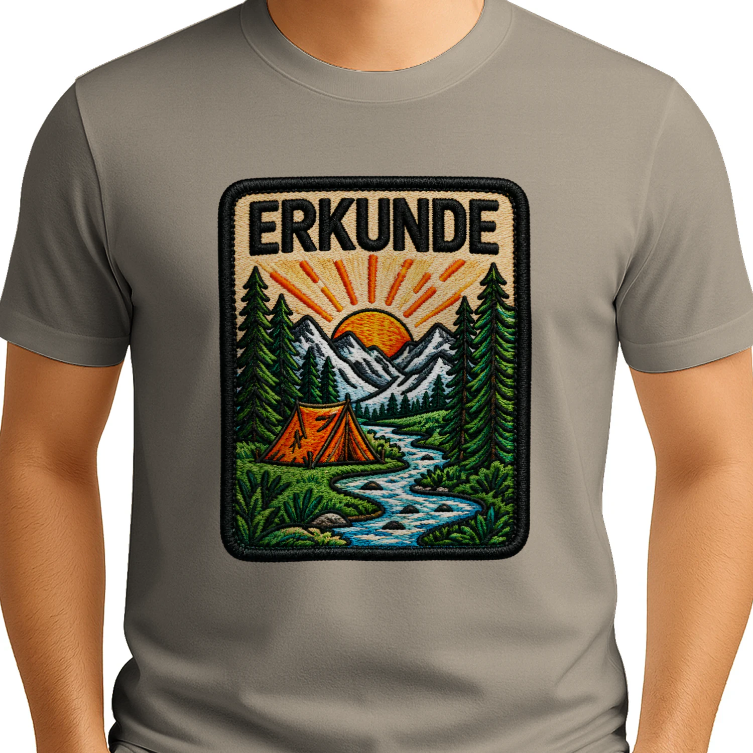 Erkunde Zelt Berge T-Shirt – Camping, Fluss, Outdoor