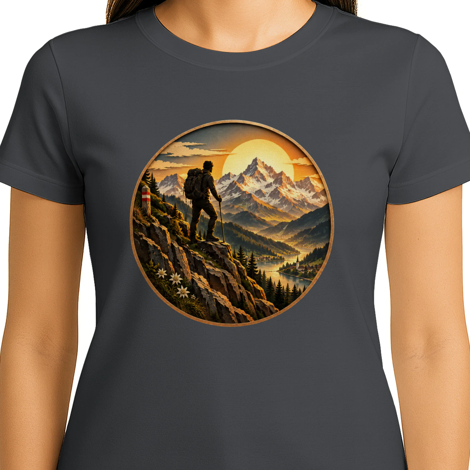 Alpen Wanderer Sonnenuntergang T-Shirt – Berge, Wandern, Natur
