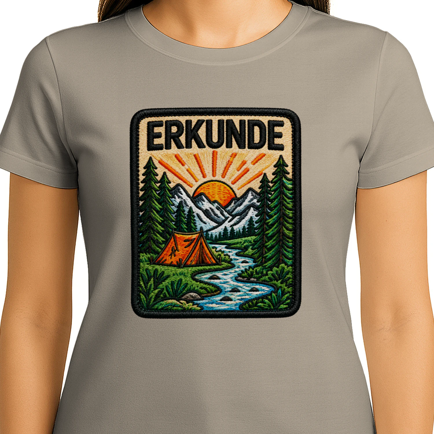 Erkunde Zelt Berge T-Shirt – Camping, Fluss, Outdoor