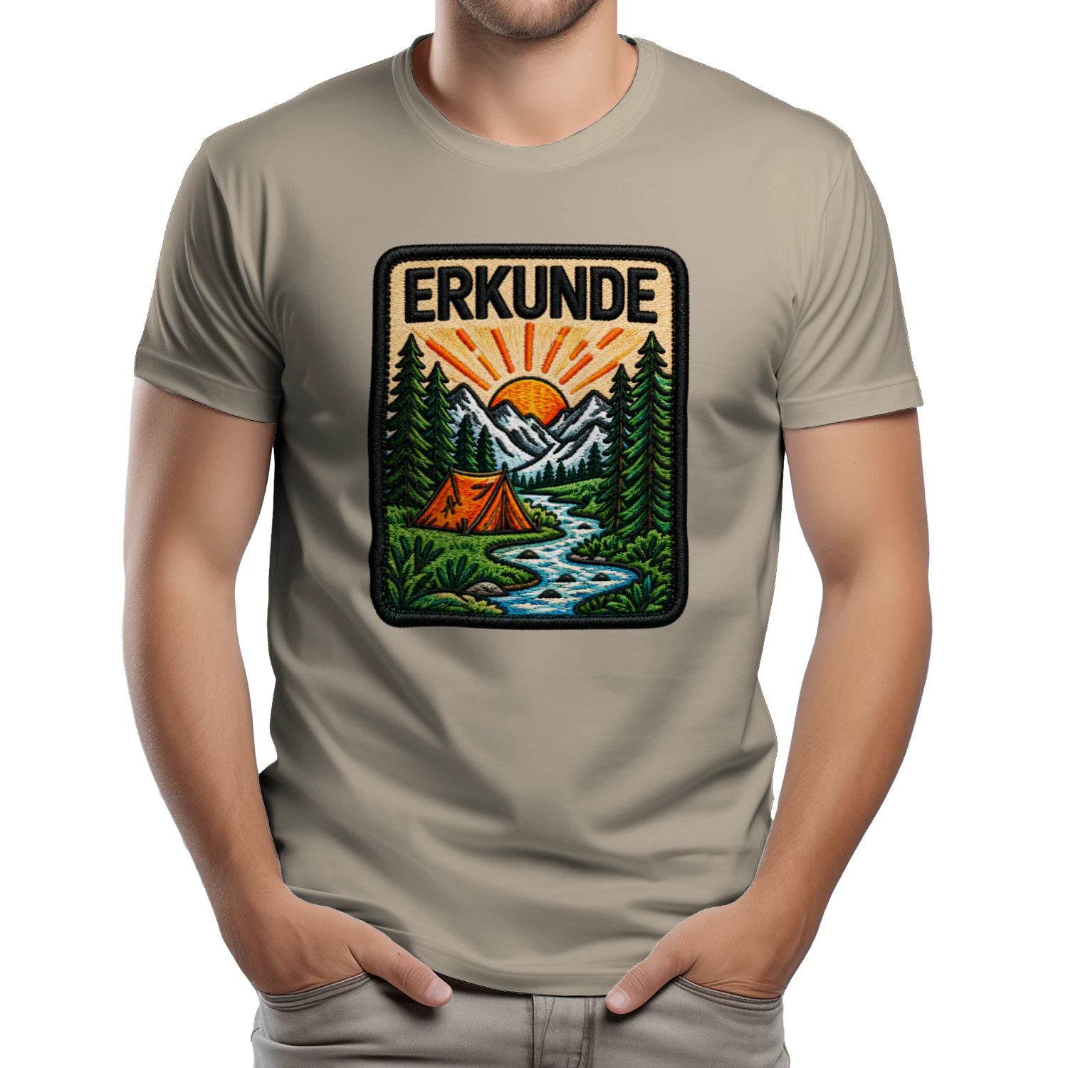 Erkunde Zelt Berge T-Shirt – Camping, Fluss, Outdoor