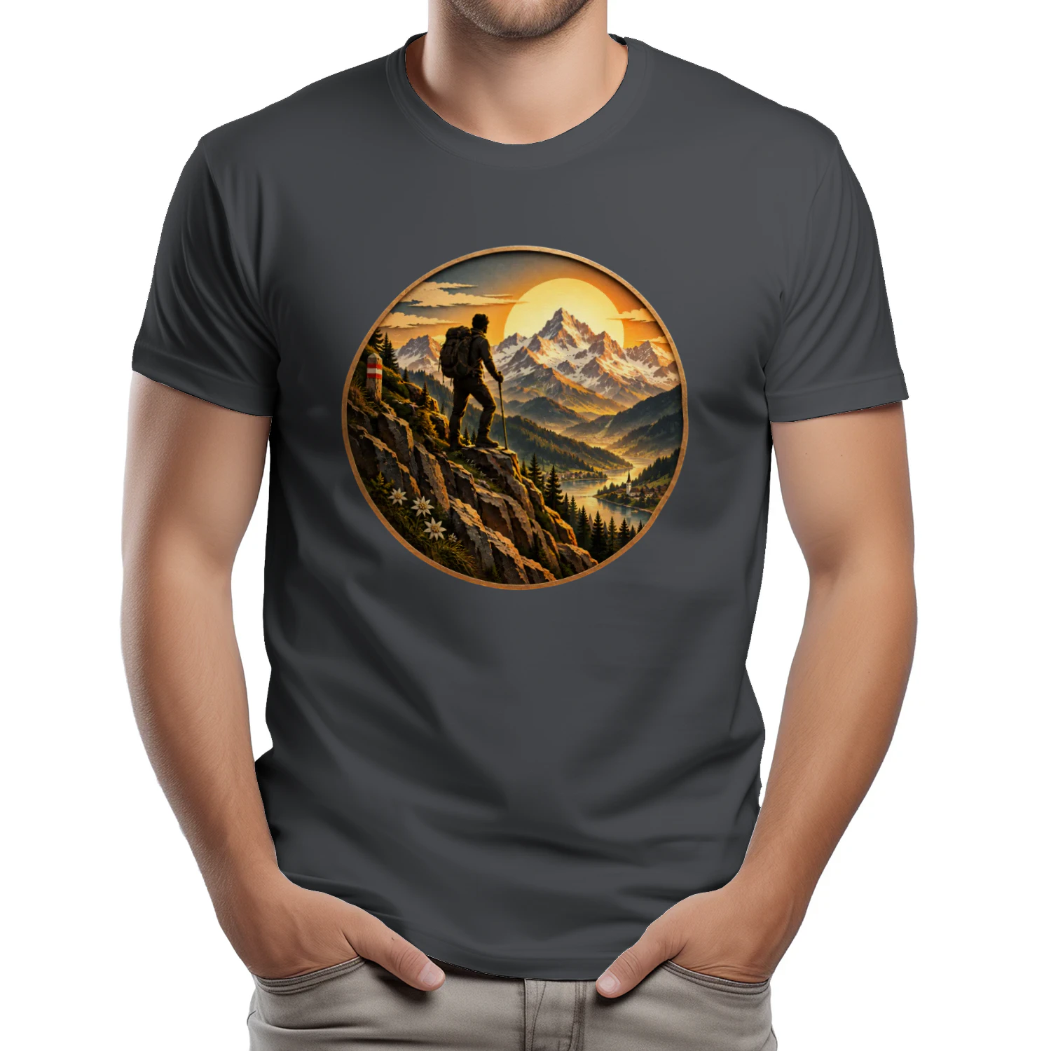 Alpen Wanderer Sonnenuntergang T-Shirt – Berge, Wandern, Natur