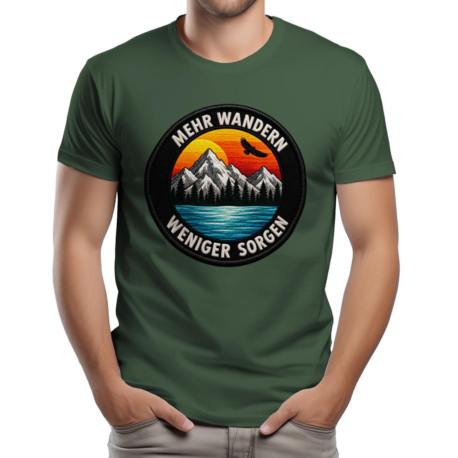 Mehr Wandern Weniger Sorgen T-Shirt – Berge, Adler, Outdoor