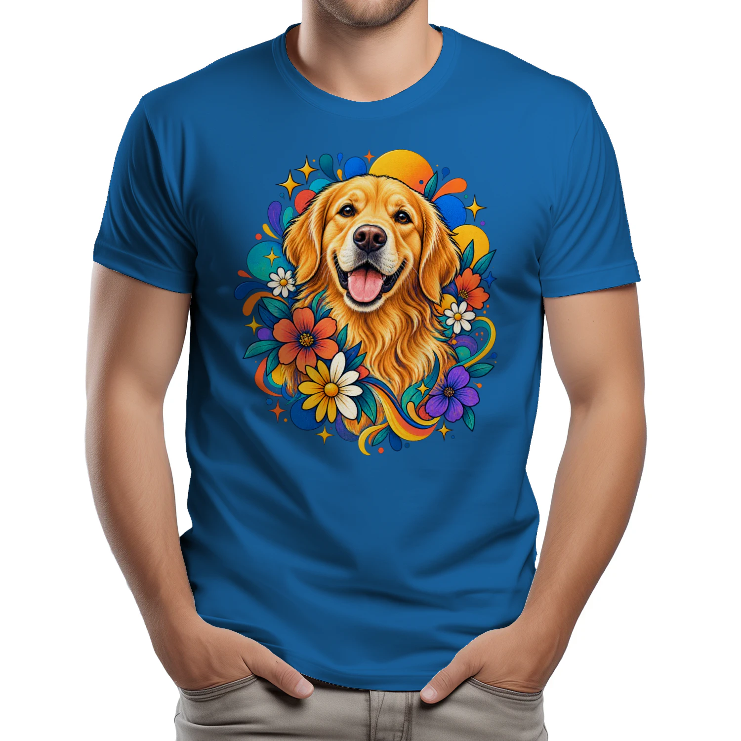 Vibrant Golden Retriever Floral Unisex T-Shirt