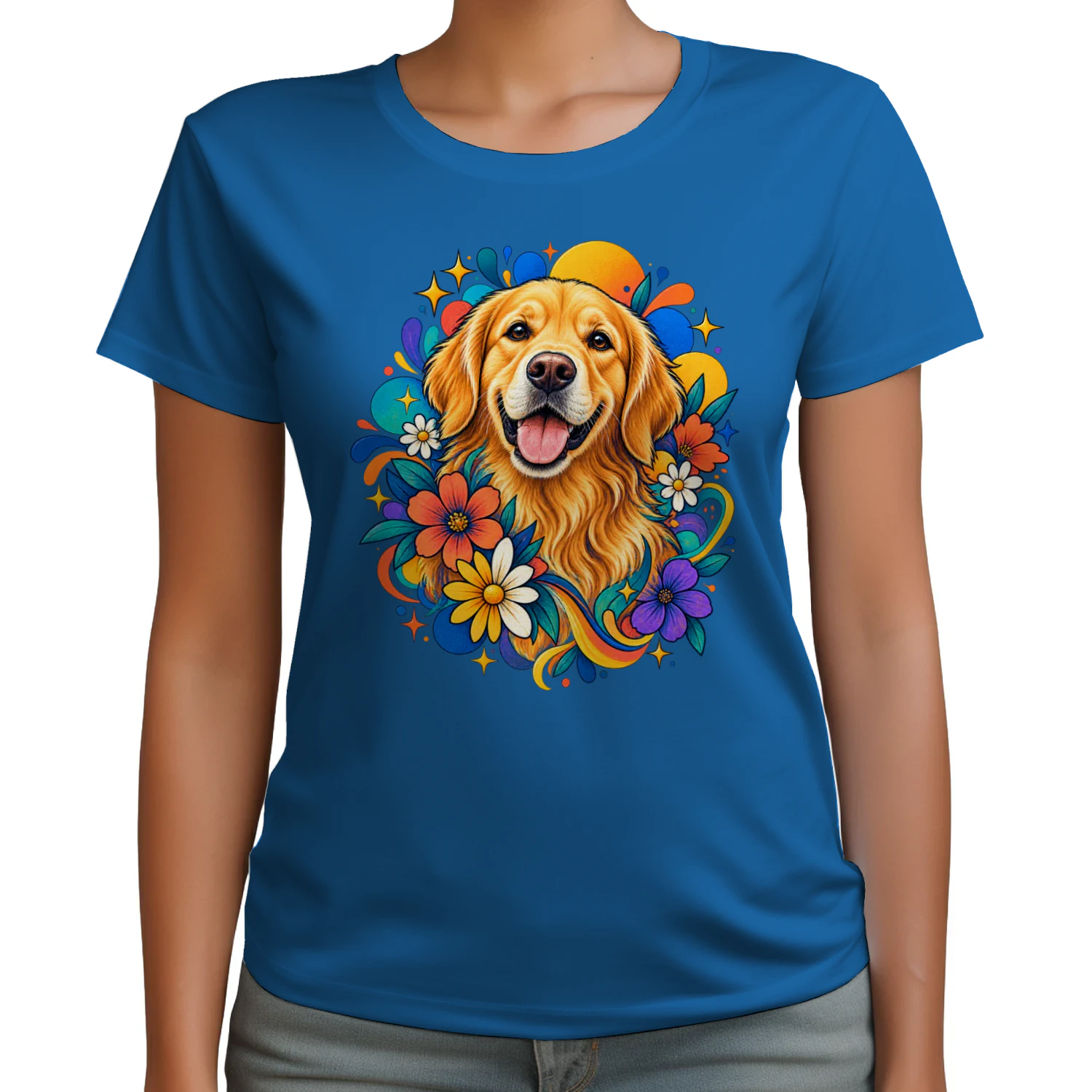 Vibrant Golden Retriever Floral Unisex T-Shirt