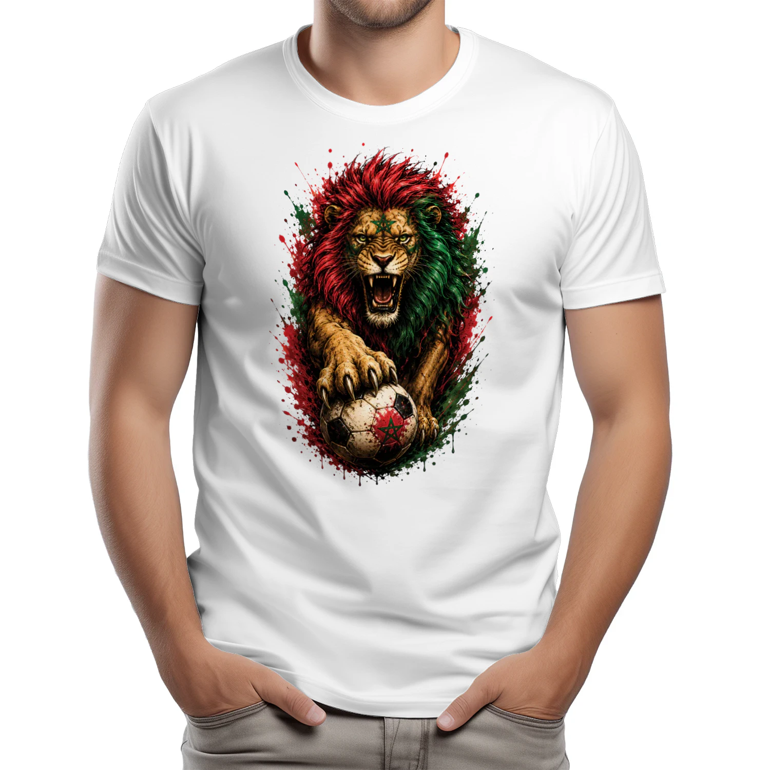 Morocco World Cup Lion Shirt, Atlas Lion Soccer T-Shirt, Moroccan Football Fan Tee, World Cup Supporter Gift, Red Green Lion Graphic Tee