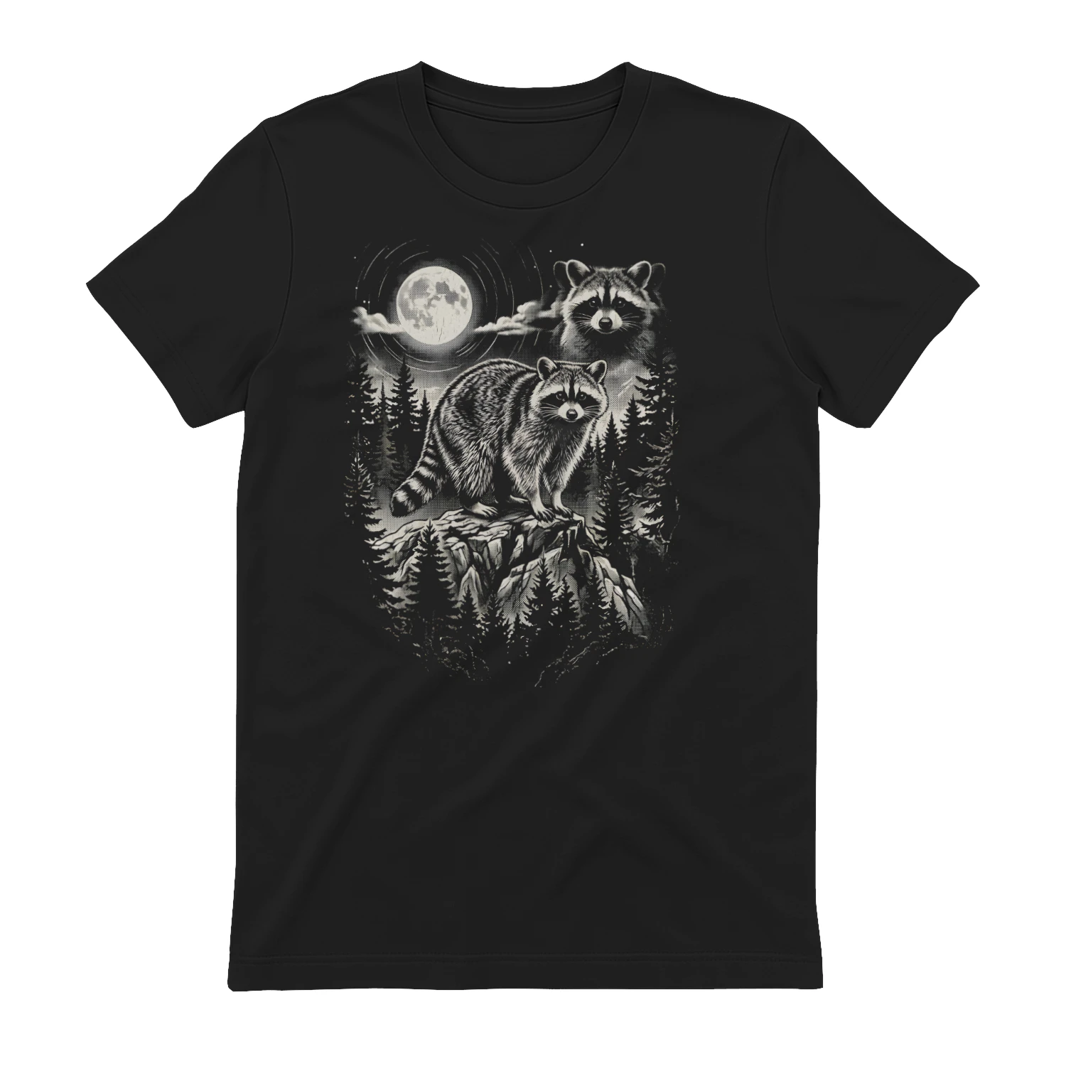 Vintage Raccoon Full Moon T-Shirt, Retro Wildlife Forest Nature Lover Gift Tee