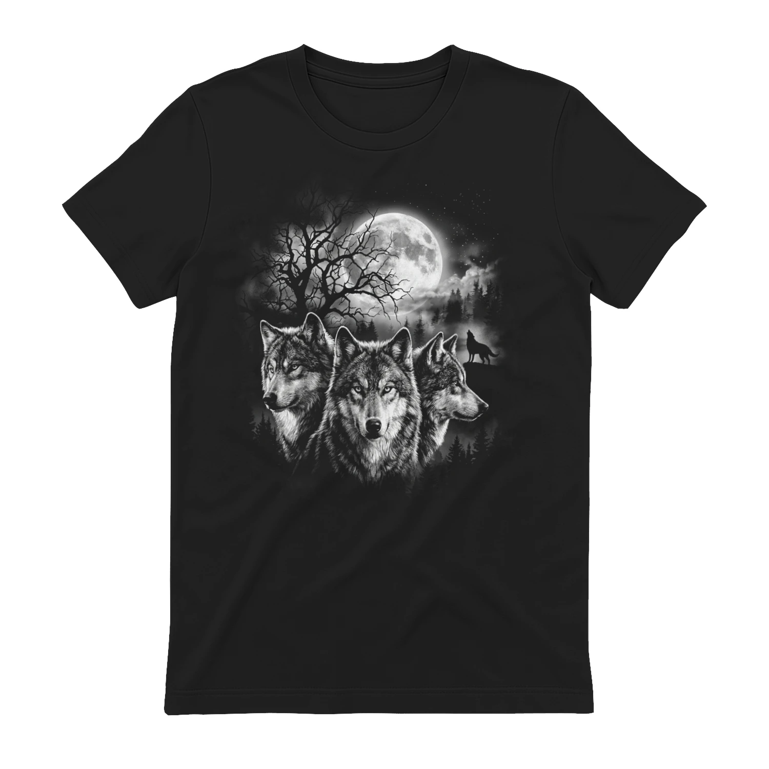 design 3Three Wolves Howling at Moon T-Shirt