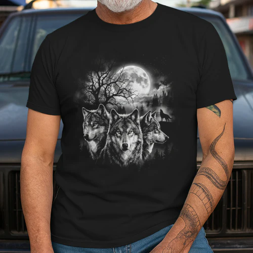 Three Wolves Howling at Moon T-Shirt