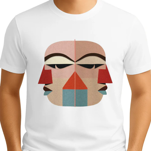 Minimalist Cubist Face Graphic T-Shirt - Abstract Tribal Tribal Line Art Tee