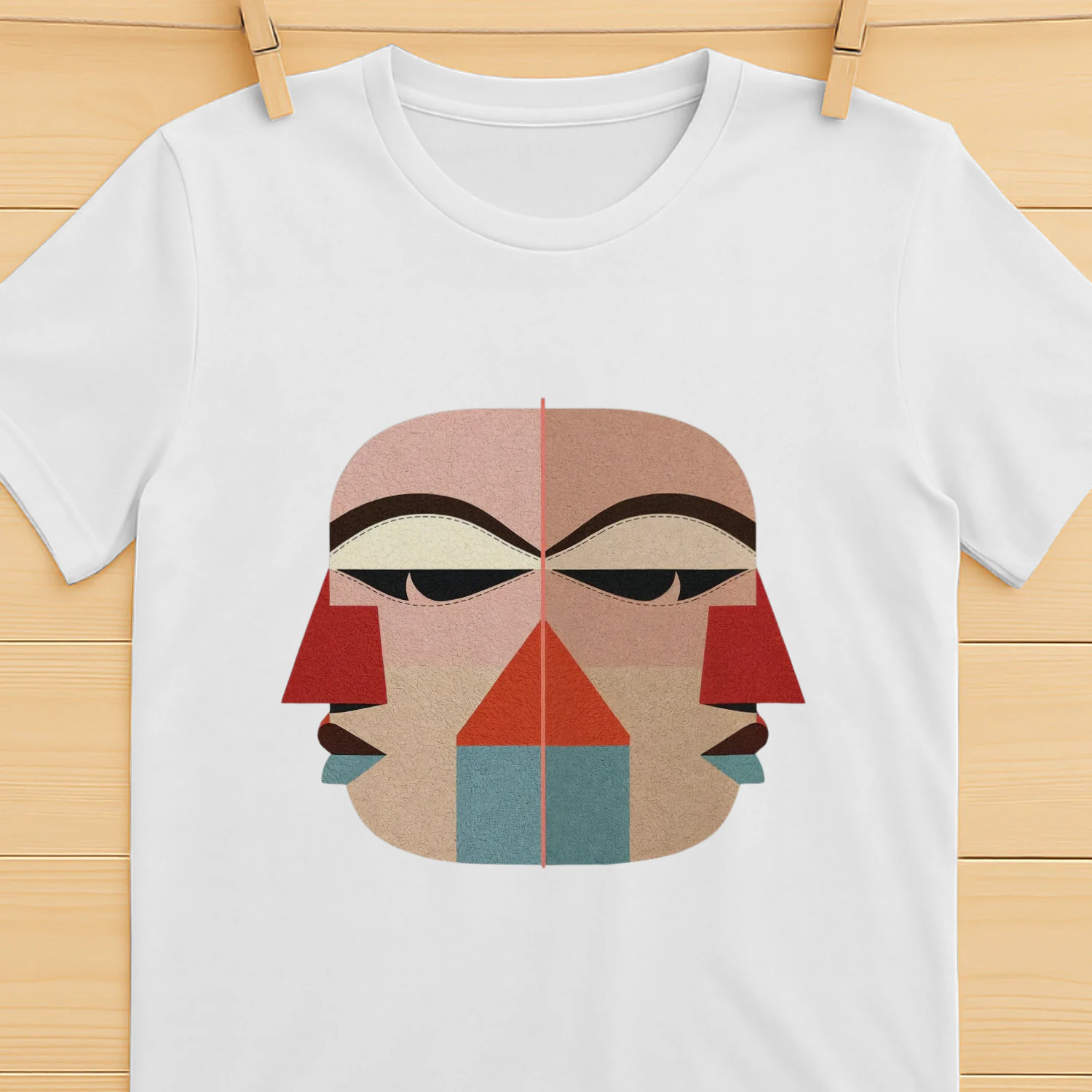 Minimalist Cubist Face Graphic T-Shirt - Abstract Tribal Tribal Line Art Tee