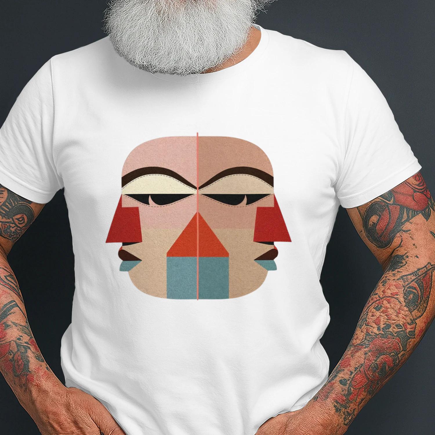Minimalist Cubist Face Graphic T-Shirt - Abstract Tribal Tribal Line Art Tee